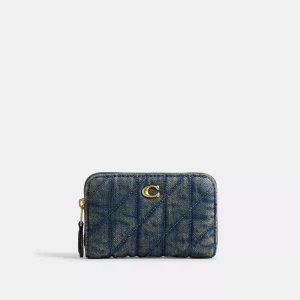 Essential Small Zip Around Card CaseIn Regenerative Cotton Denim With Quilting