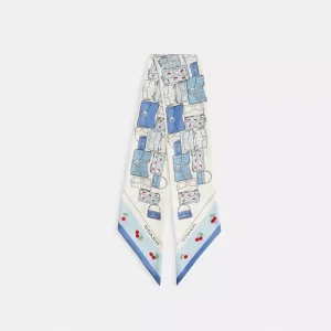 Tabby Cherry Print Silk Wide Skinny Scarf
