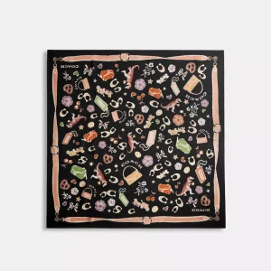 Iconic Motifs Print Silk Square Scarf